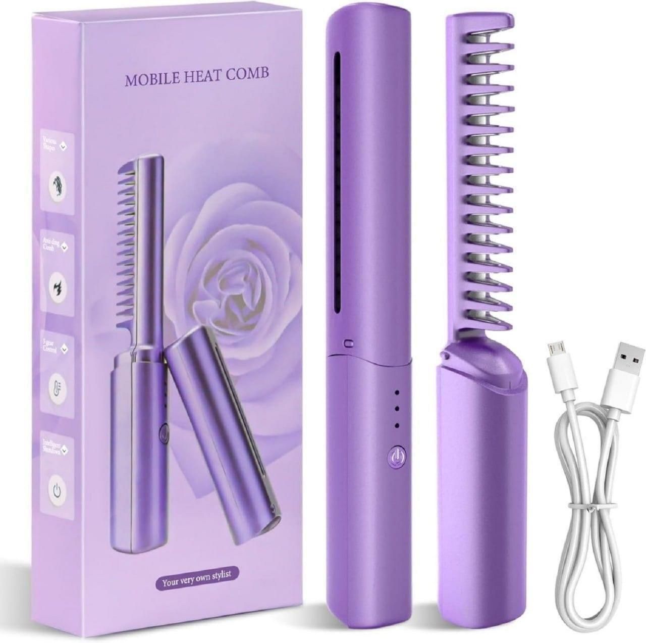 Portable Cordless Mini Hair Straightener & Hot Comb — Rechargeable, Travel-Friendly, Adjustable Heat Style