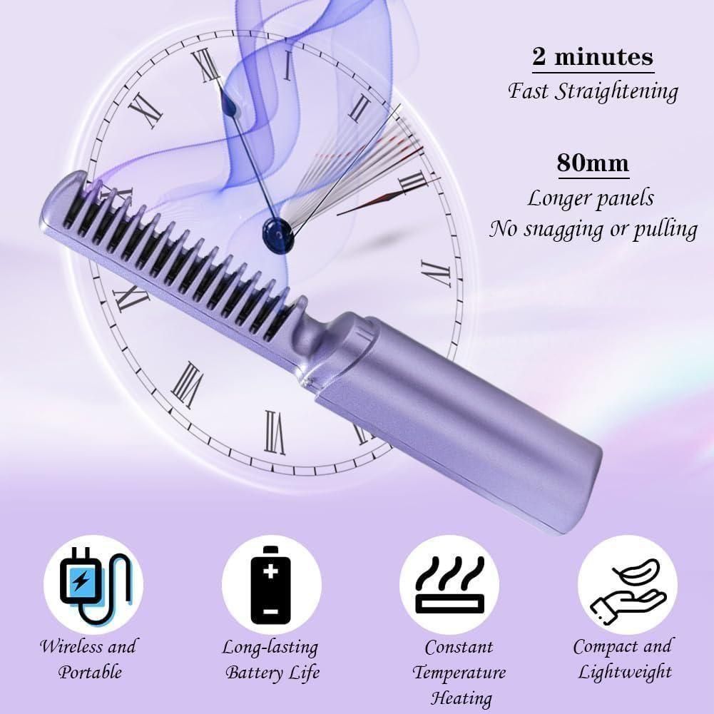 Portable Cordless Mini Hair Straightener & Hot Comb — Rechargeable, Travel-Friendly, Adjustable Heat Style