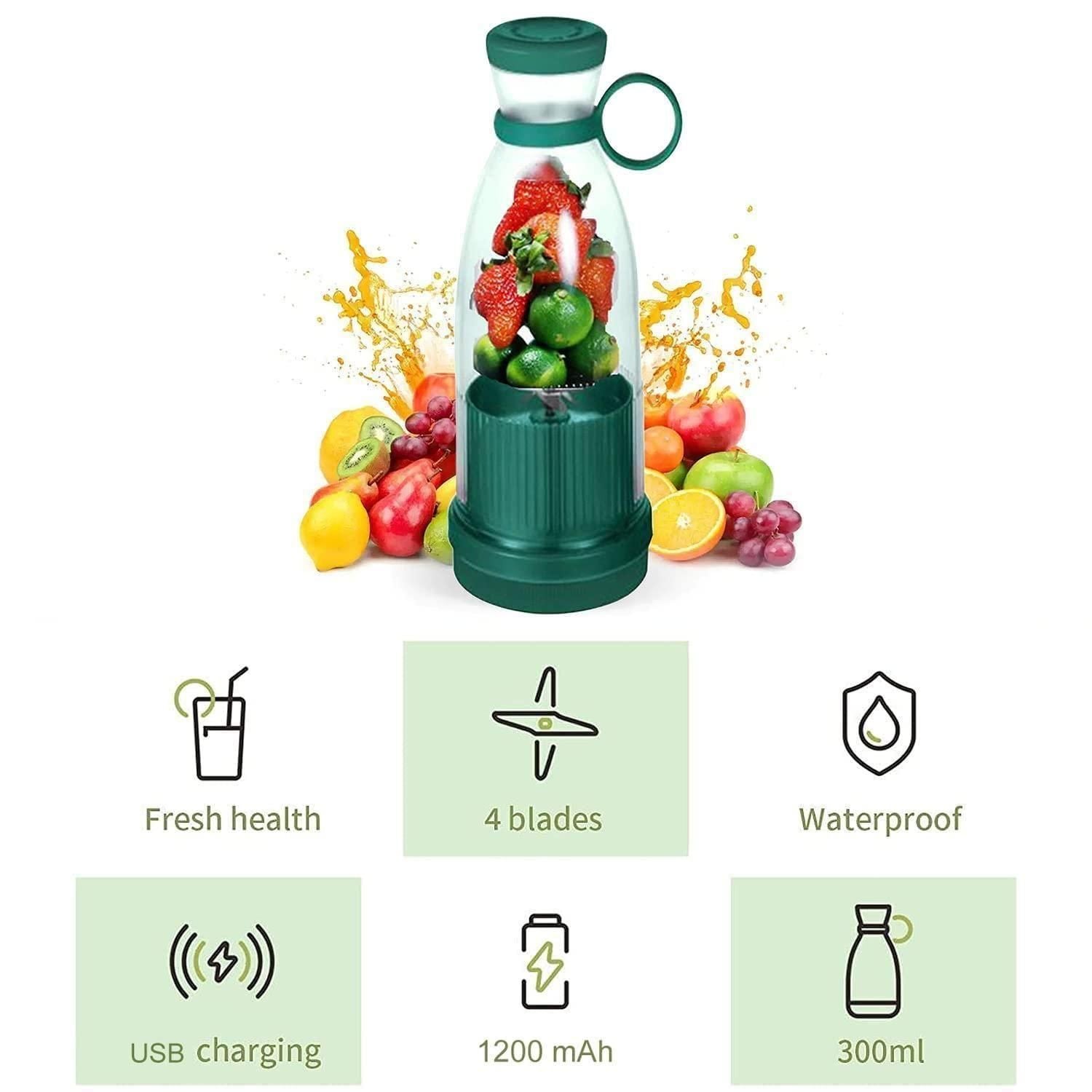 Portable Electric Mini Juicer Bottle — Wireless Personal Blender for Smoothies & Shakes (4-Blade Power)