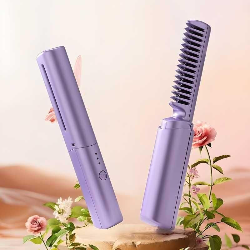 Portable Cordless Mini Hair Straightener & Hot Comb — Rechargeable, Travel-Friendly, Adjustable Heat Style