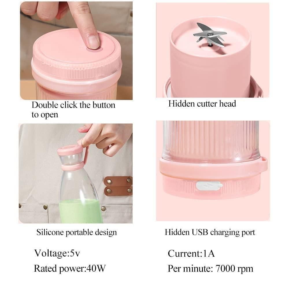 Portable Electric Mini Juicer Bottle — Wireless Personal Blender for Smoothies & Shakes (4-Blade Power)