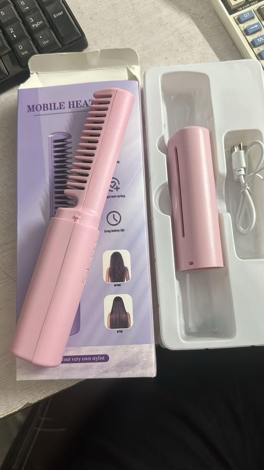 Portable Cordless Mini Hair Straightener & Hot Comb — Rechargeable, Travel-Friendly, Adjustable Heat Style